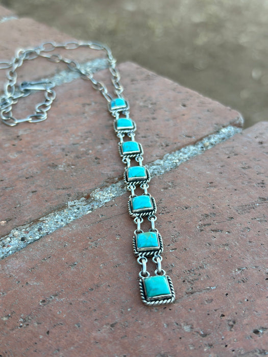 Handmade Royston Turquoise & Sterling Silver Bolo Drop Necklace