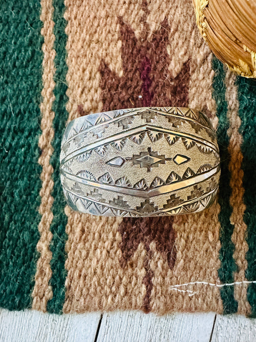 Vintage Old Pawn Navajo Hand Stamped Sterling Silver Cuff Bracelet