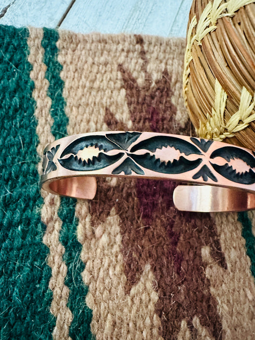 Navajo Hand Stamped Copper Cuff Bracelet