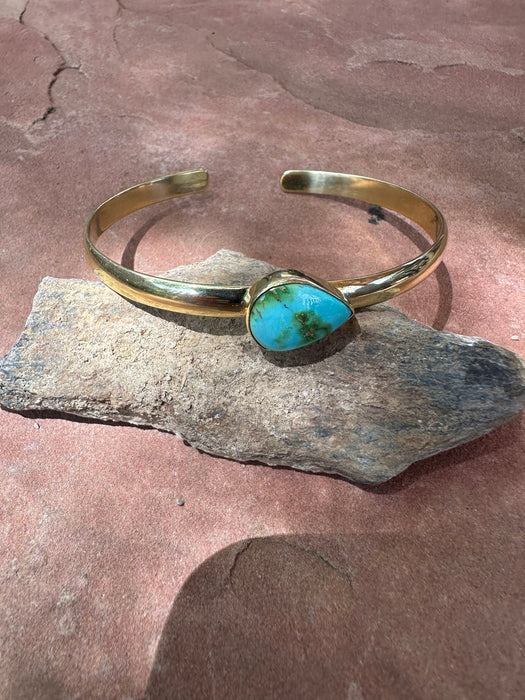 “The Golden Collection” Desert Winds Handmade Natural Sonoran Turquoise 14k Gold Plated Adjustable Bracelet Cuff