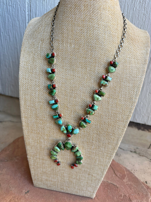 Beautiful Handmade Sterling Silver, Coral & Sonoran Turquoise Necklace SET