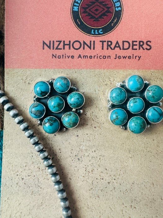 Navajo Sterling Silver & Turquoise Cluster Pendant and Earring Set