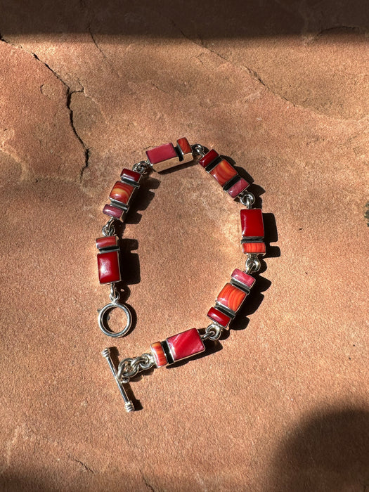 Handmade Sterling Silver Sangria Mosaic Bracelet