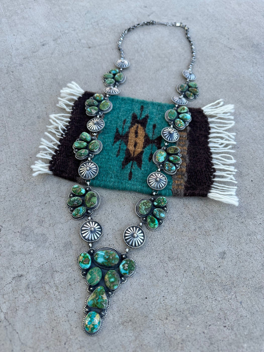 Navajo Sterling Silver And Sonoran Gold Turquoise Statement Necklace Signed Sheila Tso