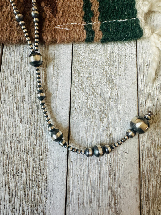 Navajo Sterling Silver Pearl Beaded Lariat Necklace