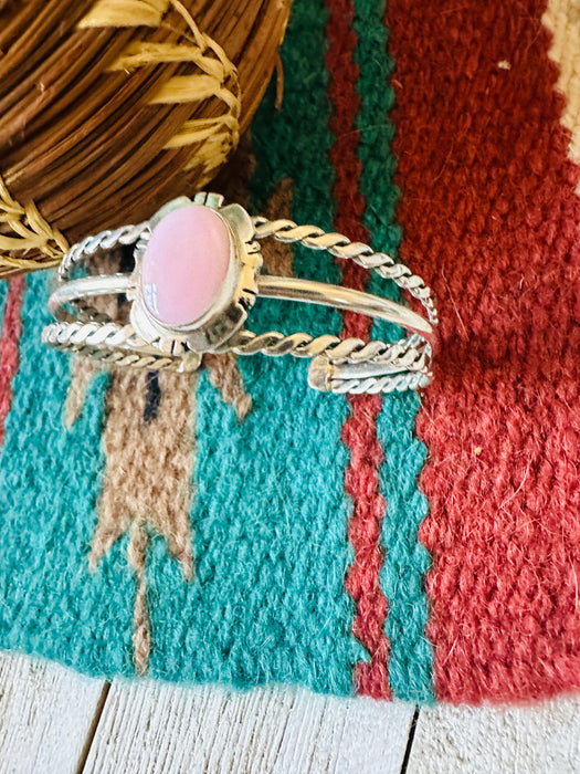 Navajo Queen Pink Conch Shell & Sterling Silver Cuff Bracelet