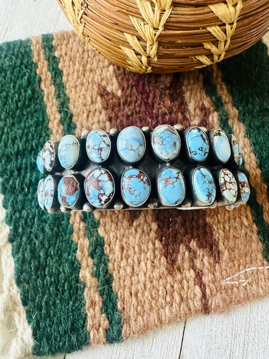 Navajo Sterling Silver & Golden Hills Turquoise Cluster Cuff Bracelet by Darrin Livingston