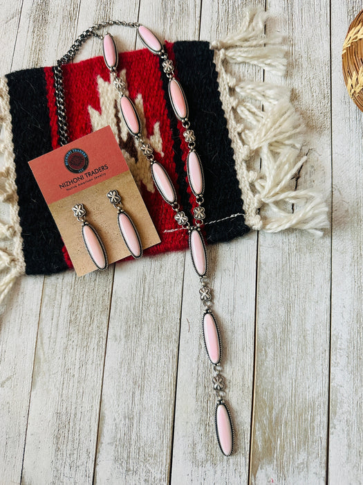 Navajo Queen Pink Conch & Sterling Silver Necklace Set