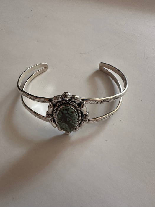 Handmade Sterling Silver & Single Stone Number 8 Turquoise Adjustable Cuff Bracelet