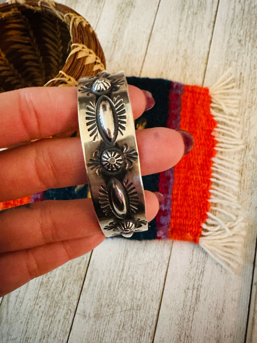 Navajo Hand Stamped Sterling Silver Cuff Bracelet By Elvira Bill