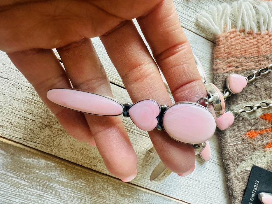 Navajo Queen Pink Conch & Sterling Silver Heart Necklace Set