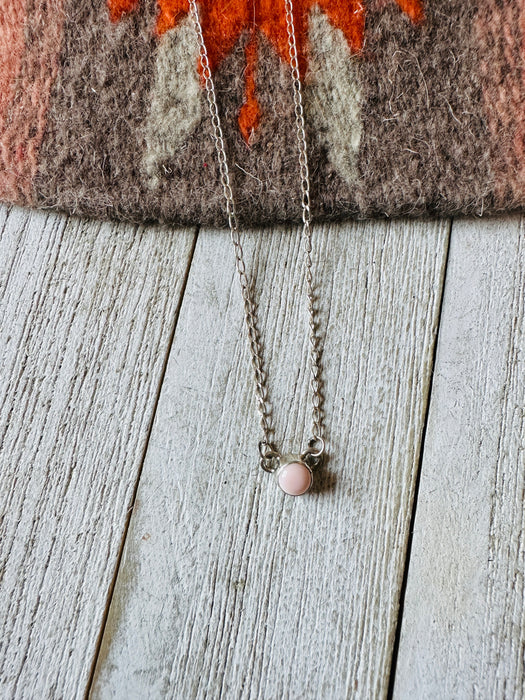 Navajo Sterling Silver & Queen Pink Conch Dot Necklace