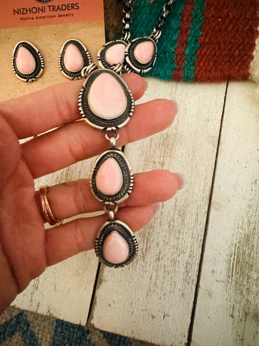 Navajo Queen Pink Conch & Sterling Silver Necklace Set