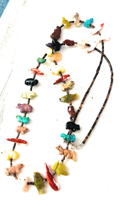 Zuni Multi Stone & Heishi Beaded Fetish Necklace