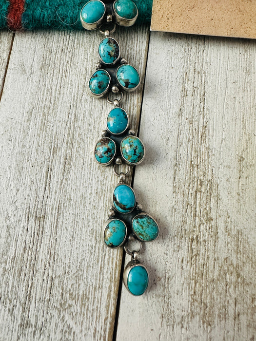 Navajo Sterling Silver & Turquoise Cluster Lariat Necklace Set