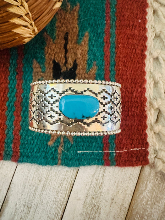 Navajo Sterling Silver & Kingman Turquoise Cuff Bracelet