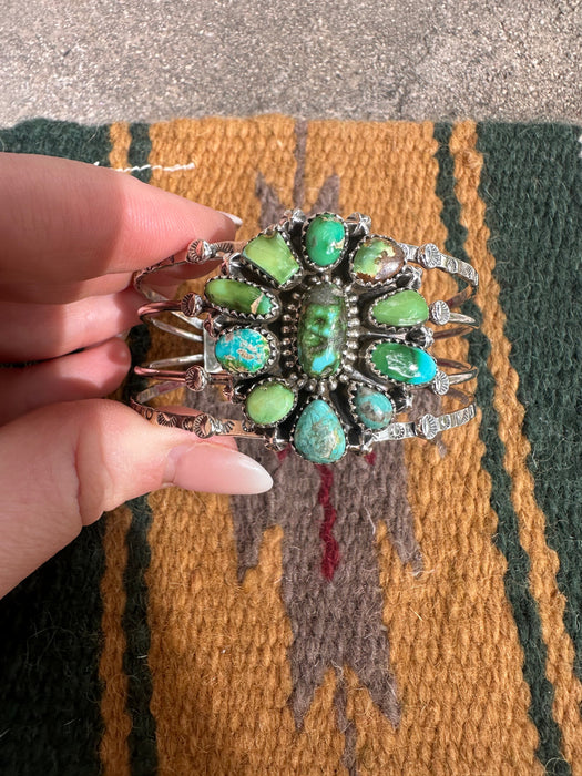 Handmade Sterling Silver, Sonoran Mountain Turquoise Cluster Cuff Bracelet Style 2