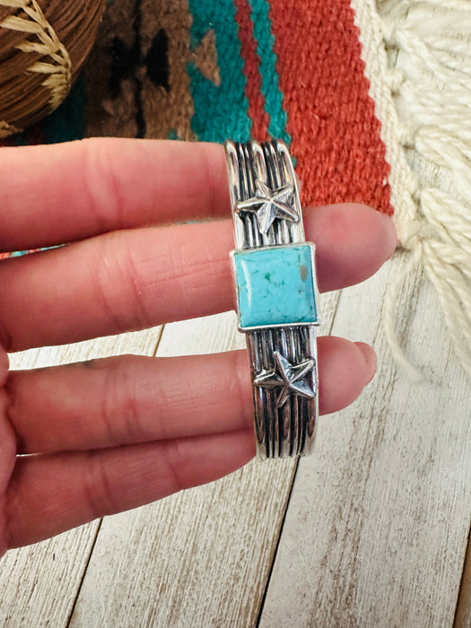 Navajo Turquoise & Sterling Silver Star Cuff Bracelet