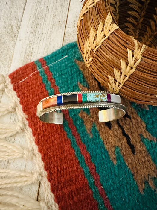 Navajo Multi Stone & Sterling Silver Inlay Cuff Bracelet