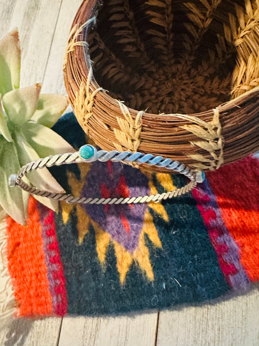 Navajo Twisted Sterling Silver & Turquoise Bangle Bracelet