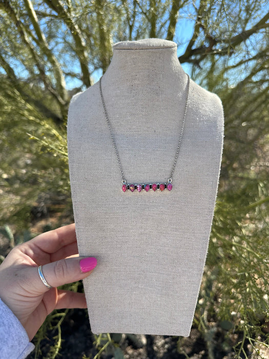 Handmade Sterling Silver, Pink Dream Mojave Bar Necklace