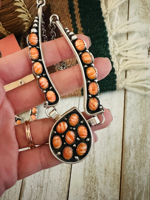 Navajo Sterling Silver & Orange Spiny Oyster Necklace Set