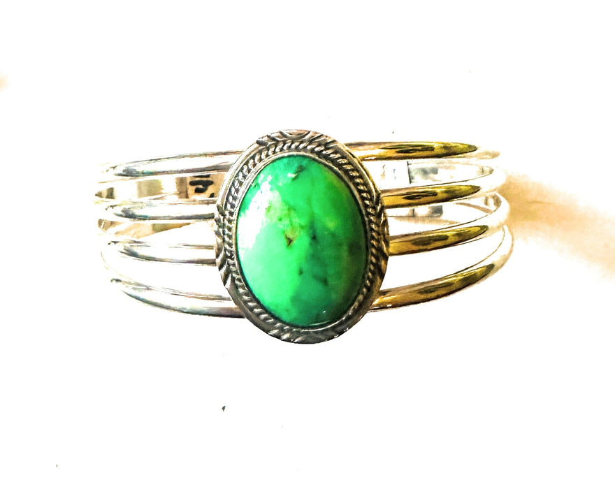 Navajo Green Kingman Turquoise & Sterling Silver Cuff Bracelet