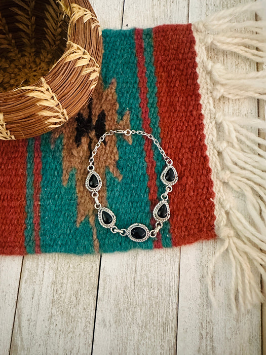 Navajo Onyx & Sterling Silver Link Bracelet