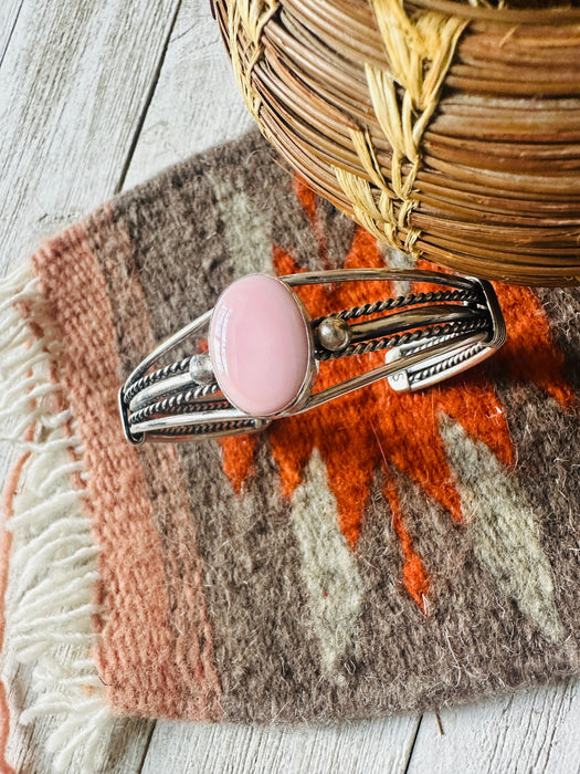 Navajo Queen Pink Conch Shell & Sterling Silver Cuff Bracelet