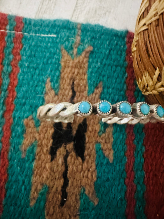 Navajo Twisted Sterling Silver & Turquoise Cuff Bracelet