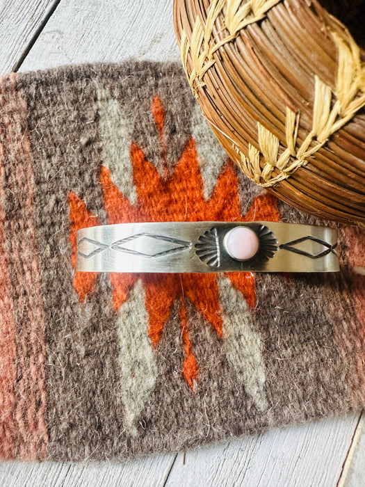 Navajo Queen Pink Conch Shell & Sterling Silver Cuff Bracelet