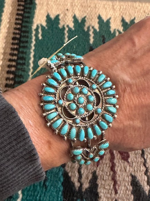 Navajo Old Pawn Cluster Kingman Turquoise & Sterling Silver Cuff Bracelet