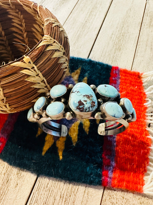 Navajo Golden Hills Turquoise & Sterling Silver Cuff Bracelet by Kathleen Chavez