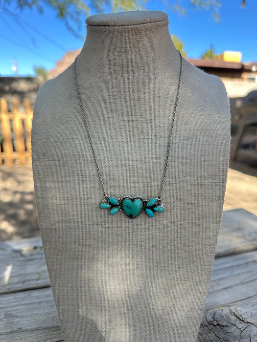 Beautiful Handmade Sterling Silver & Turquoise Heart Necklace