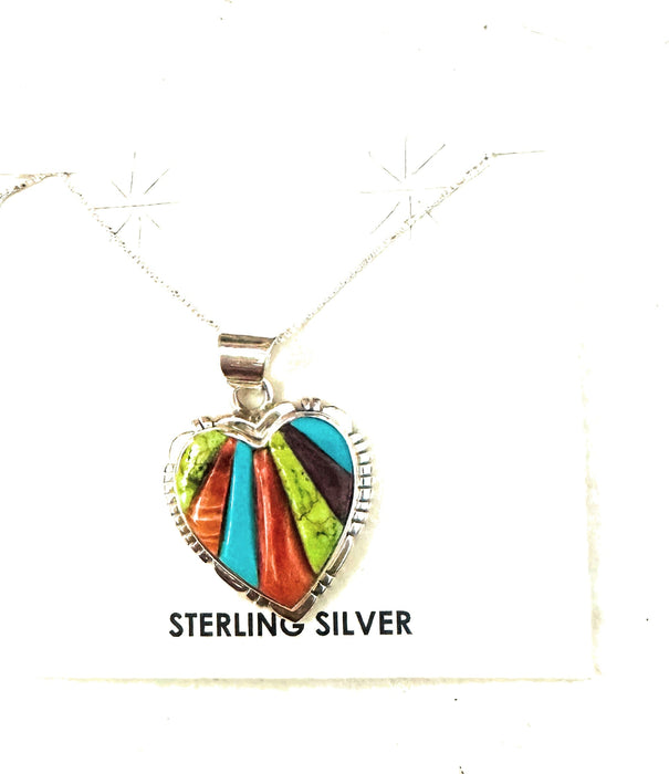 Navajo Multi Stone & Sterling Silver Inlay Heart Necklace