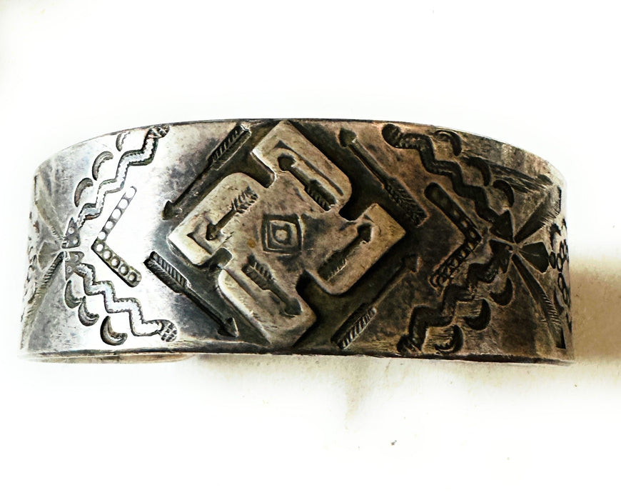 Vintage Old Pawn Navajo Hand Stamped Sterling Silver Cuff Bracelet