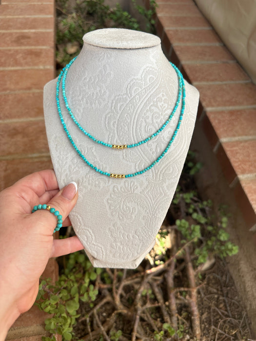 “The Golden Collection” VENICE NECKLACE Handmade Turquoise Beaded 14k Gold Plated Beaded Necklace