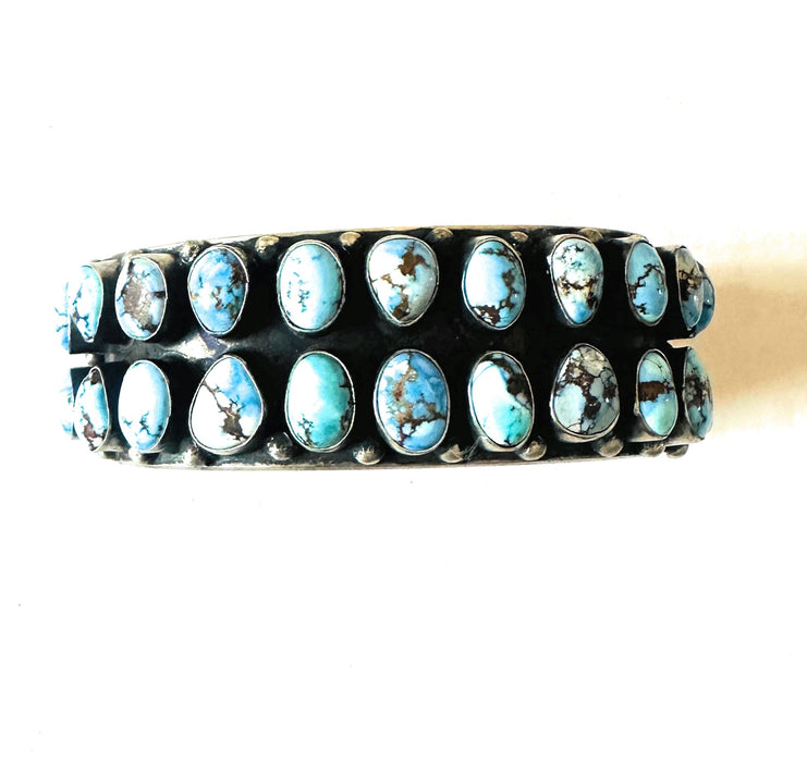 Navajo Sterling Silver & Golden Hills Turquoise Cluster Cuff Bracelet by Darrin Livingston