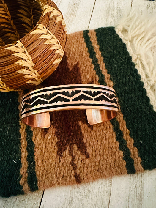 Navajo Hand Stamped Copper Cuff Bracelet Signed