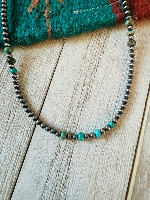 Navajo Turquoise & Sterling Silver 14” Beaded Necklace