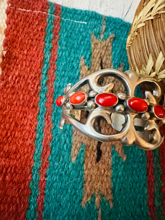 Navajo Coral & Sterling Silver Cuff Bracelet