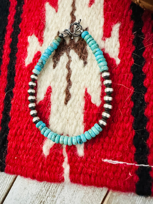 Navajo Turquoise & Sterling Silver Beaded Bracelet 7.5 inch