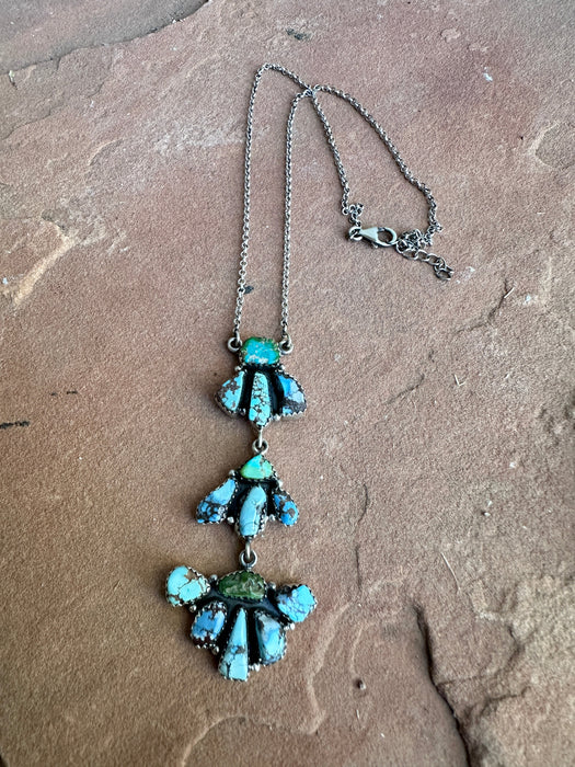 Handmade Sterling Silver Sonoran Turquoise & Golden Hills Turquoise Drop  Necklace