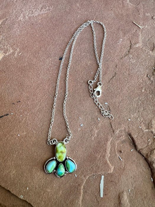 Beautiful Handmade Sterling Silver, Palomino Turquoise, Sonoran Mountain Turquoise 4 Stone Necklace