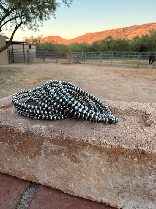 Navajo Sterling Silver Pearl Beaded Wrap Bracelet