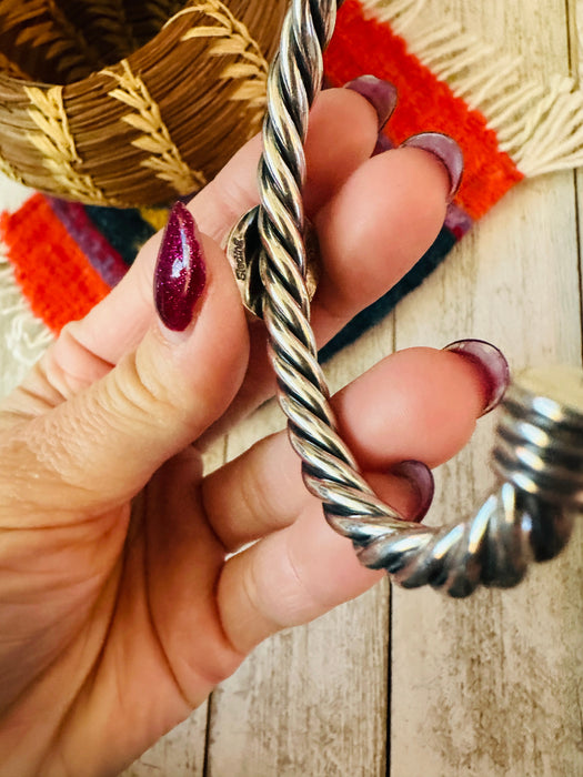 Navajo Twisted Sterling Silver & Orange Spiny Cuff Bracelet