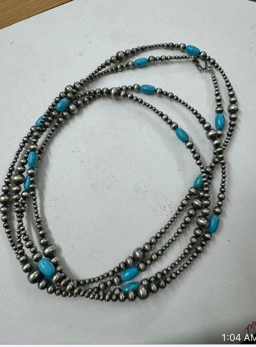 Cassidy Collection Sterling Silver & Turquoise Pearl Beaded 72 Inch Necklace