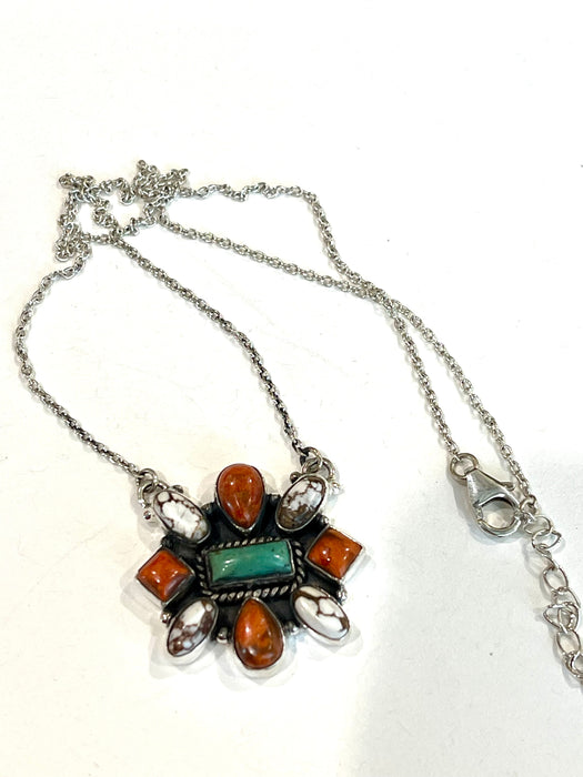 Handmade Sterling Silver & Multi Stone Necklace Signed Nizhoni