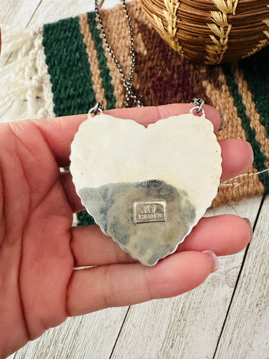 Navajo Turquoise & Sterling Silver Cluster Heart Necklace