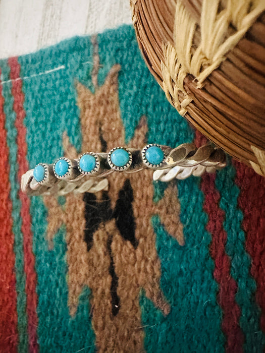 Navajo Twisted Sterling Silver & Turquoise Cuff Bracelet